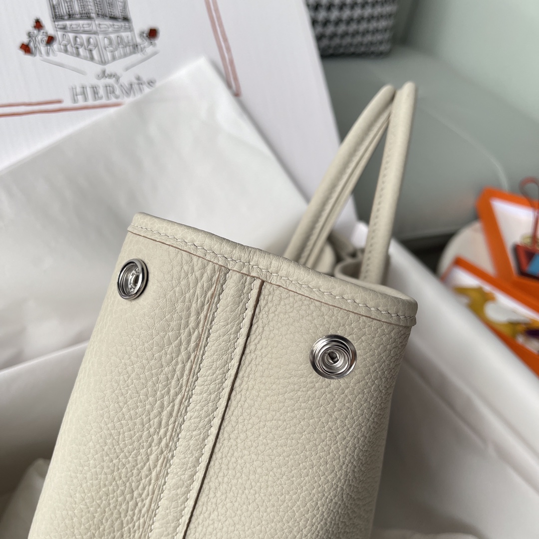 Hermes Garden Party 30cm Tote Handbag In Pearl Grey Clemence Leather